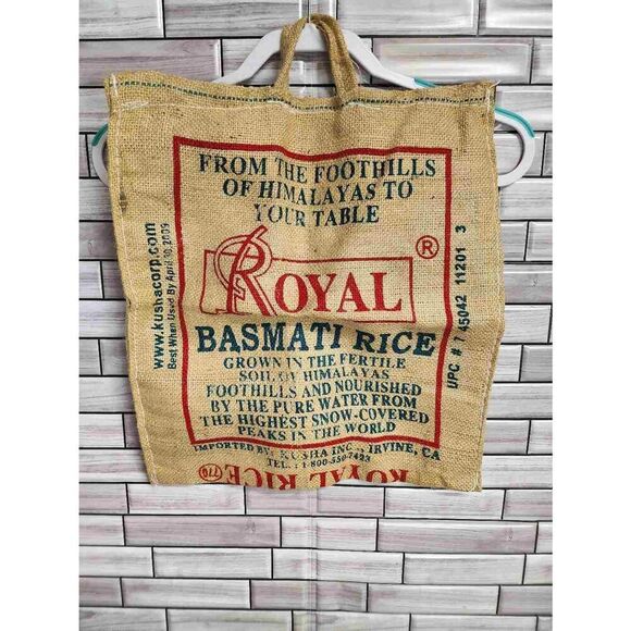 Vintage Style Royal Basmati Rice Burlap Bag, Side Zippered Tote Bags #A62 - Picture 2 of 8